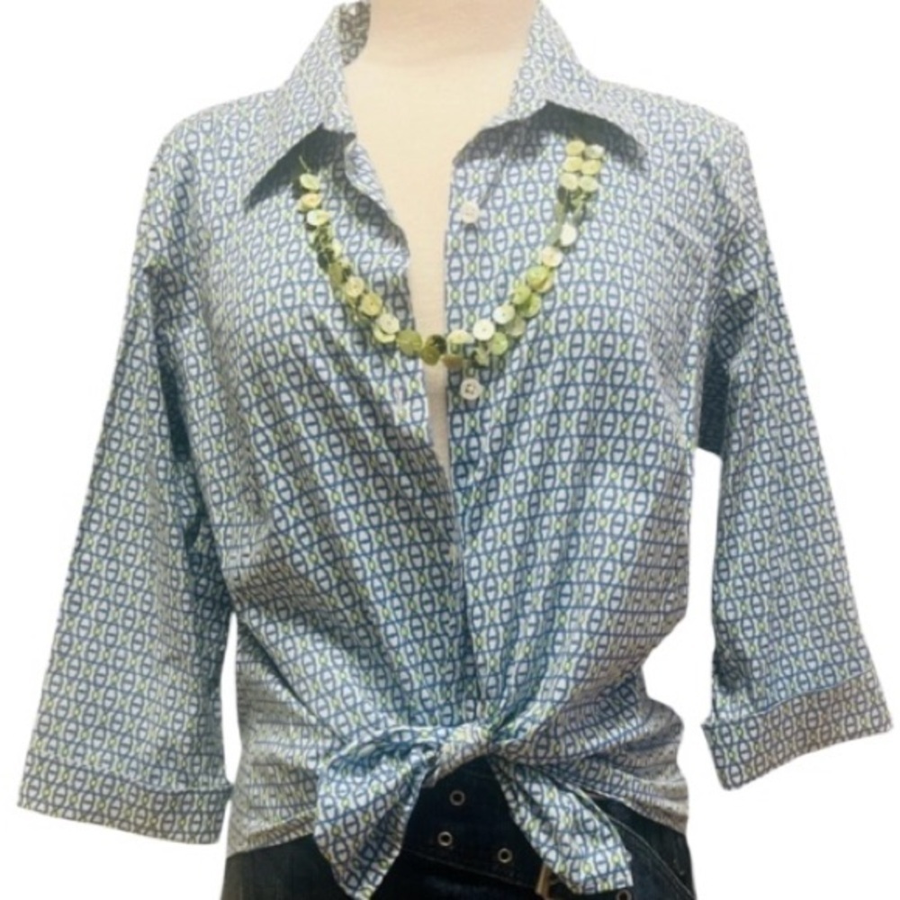 Talbots Blue Geometric Button Down Shirt
